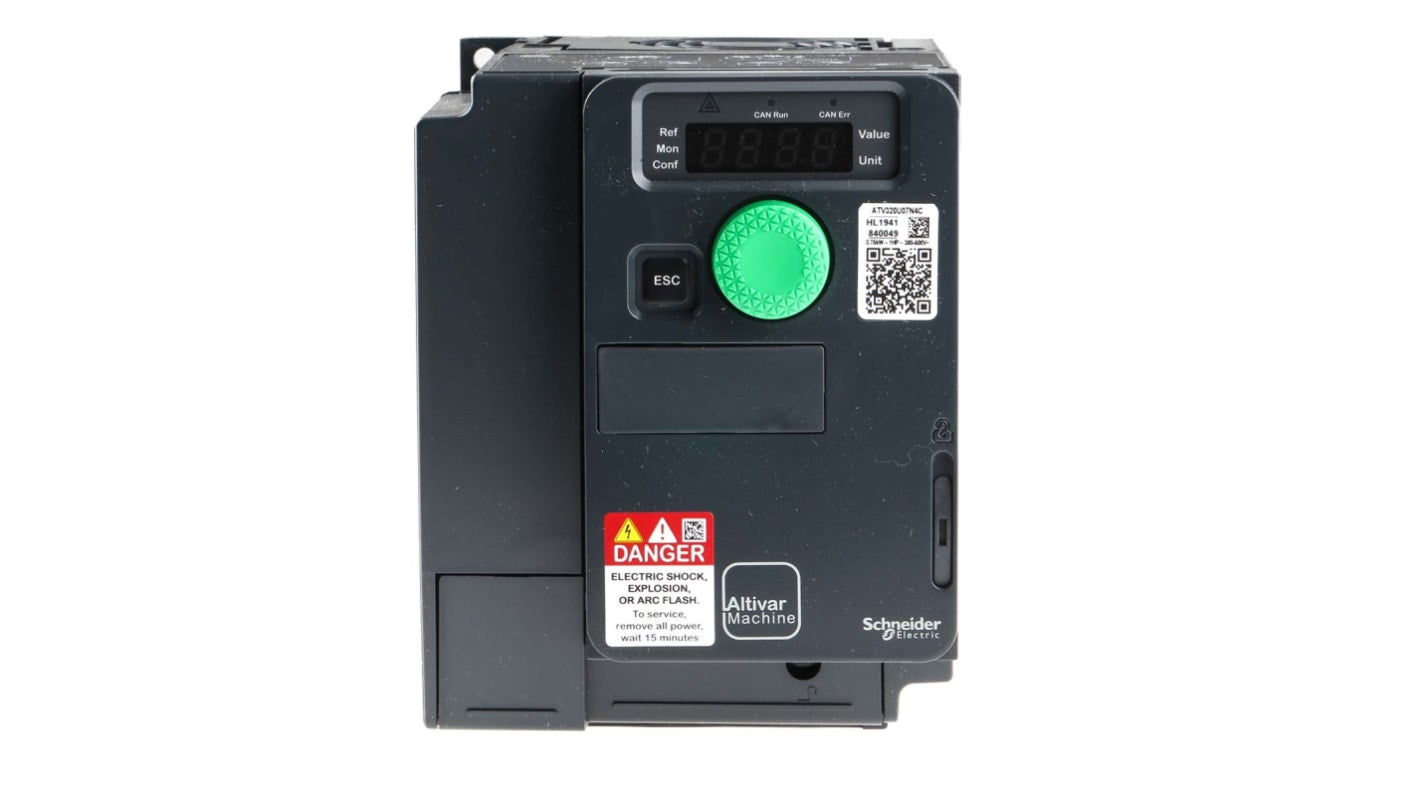 Schneider Electric - ATV320U07N4C: Azionatore a velocità variabile, 0,75 kW, 400 V c.a., 3 fasi, 0.1-599Hz per motori sincroni e asincroni. Soluzione avanzata per applicazioni industriali.
