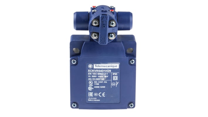 Interruttore di fine corsa Telemecanique Sensors XCKVR54D1H29, asta, 2NC, IP65, 240V, 10A, lunghezza 200mm, montaggio EN50047.