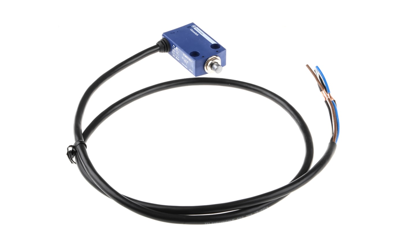 Interruttore di fine corsa Telemecanique Sensors XCMN2110L1, pistone a molla, configurazione NO/NC, IP65, dimensioni 30mm x 60mm x 16mm.
