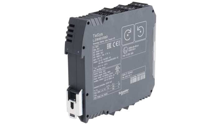 Starter motore avanzato Schneider Electric LZ8H6X5BD, 3 kW, montaggio su guida DIN, protezione IP20, funzioni di reset e protezione sovraccarico.