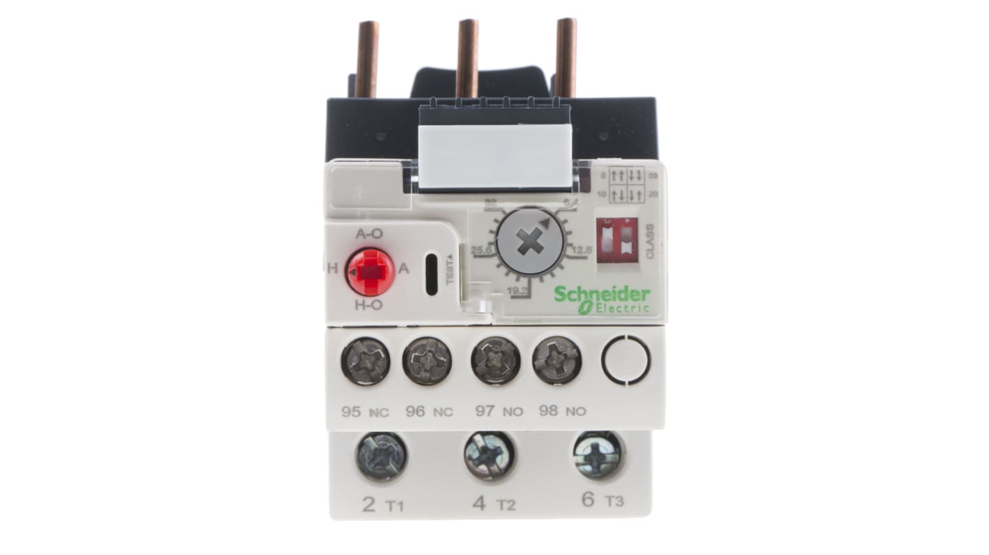 Relè di sovraccarico termico Schneider Electric LR9D32, corrente 6,4-32 A, montaggio diretto, dimensioni 79,9 x 45 x 72,5 mm.