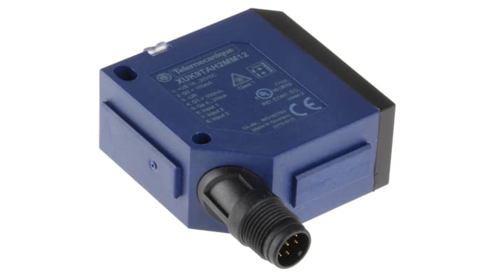 Sensore fotoelettrico rettangolare Telemecanique Sensors XUK9TAH2MM12, rilevamento da 300 mm a 70 m, corpo in plastica, IP67/IP69K.