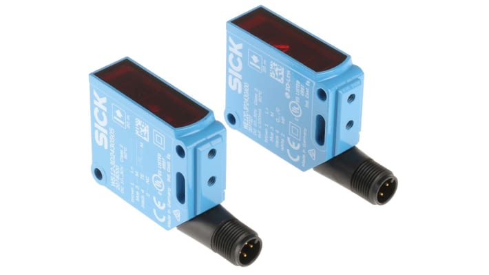 Sensore fotoelettrico rettangolare Sick WSE12C-3P2430A00, rilevamento fino a 20 m, uscita PNP, montaggio a pannello, IP69K.