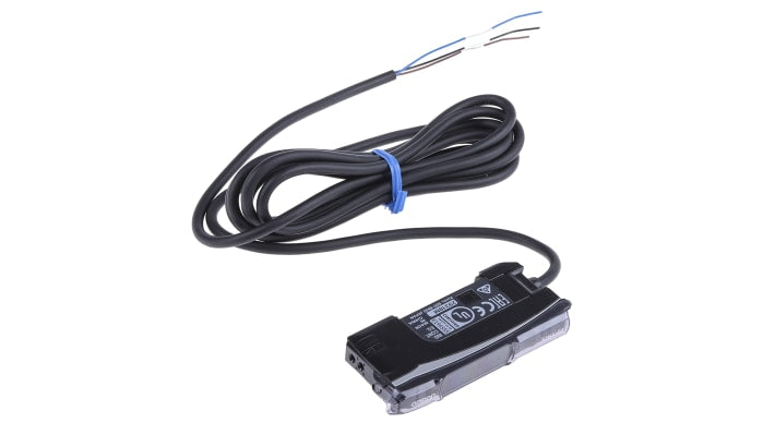 Omron E3NX-FA41 2M, sensore PNP precablato per fibre ottiche, montaggio su guida DIN, dimensioni 104,8 x 33,5 x 10 mm.