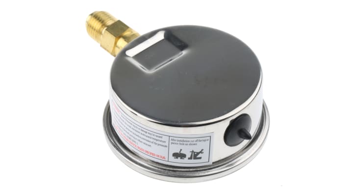 Manometro Bourdon MIT3-D22.B15, misura pressione 0-1 bar, attacco G 1/4, diametro 63 mm, acciaio inox, IP54.