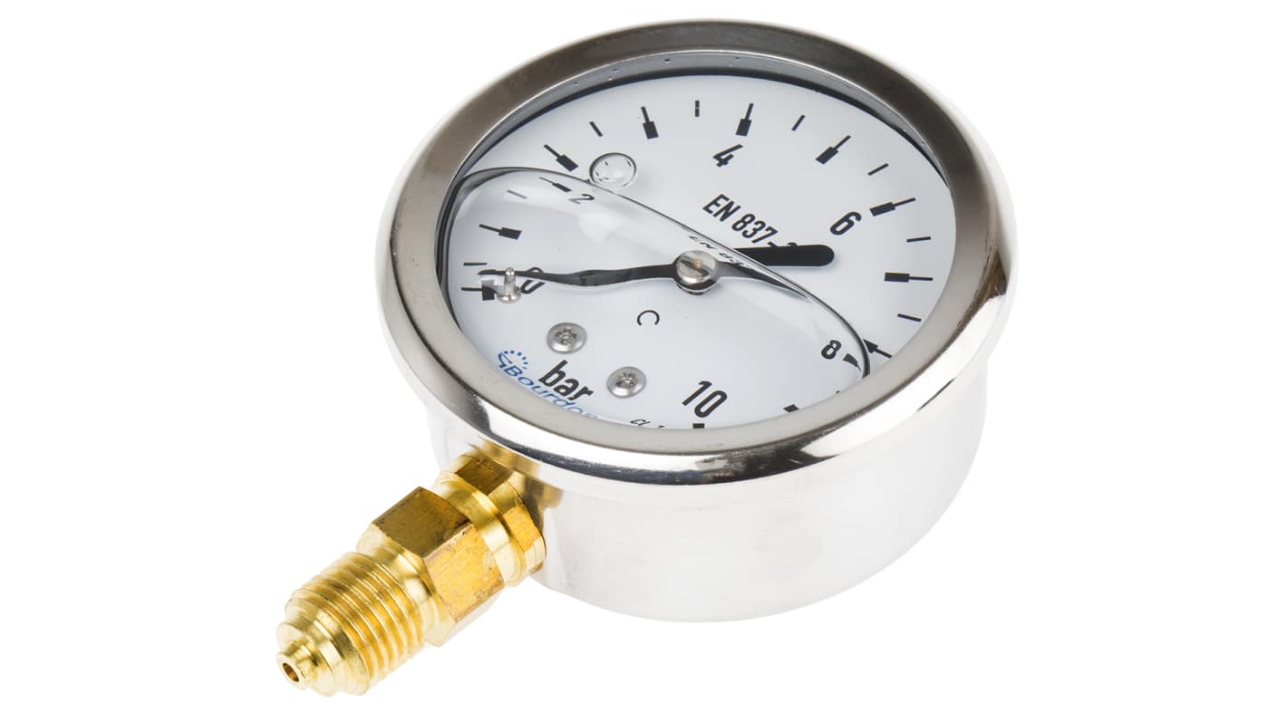 Manometro Bourdon MIT3-D22.B22, G 1/4, 0-10 bar, diametro 63mm, acciaio inox, IP54, temperatura -10°C/+70°C.
