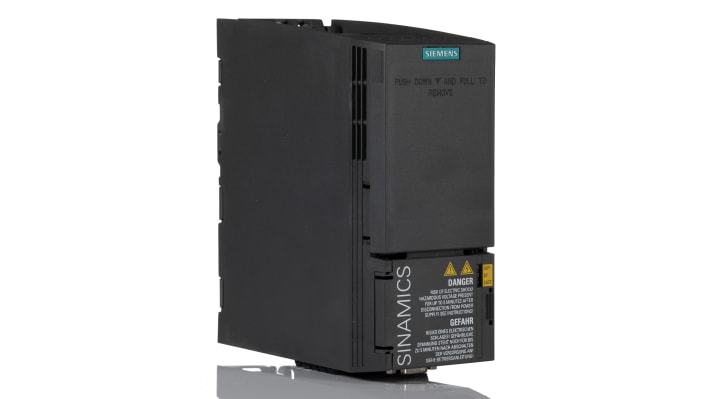 Inverter Siemens 6SL3210-1KE15-8UP2, potenza 2,2 kW, 400 V, 3 fasi, efficienza 97%, dimensioni 155x73x173 mm.