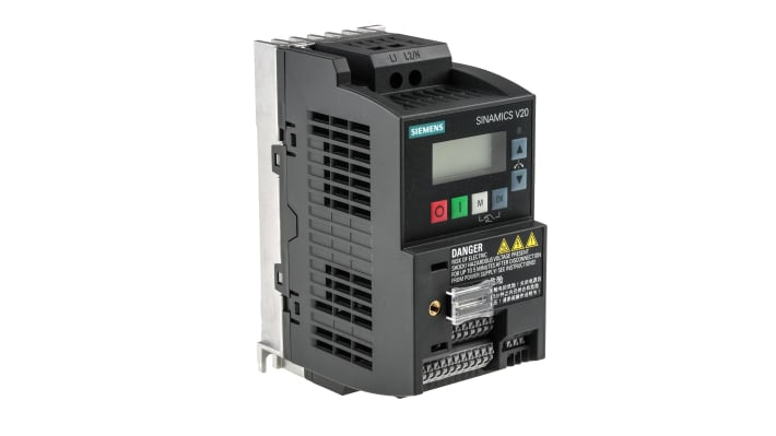 Inverter Siemens 6SL3210-5BB13-7UV1, 0,37 kW, 230 V c.a., 1 fase, 0-550Hz. Efficiente controllo motori per pompe e ventilatori. IP20, Modbus.