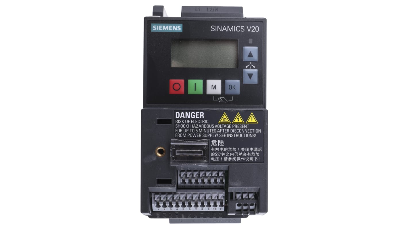 Inverter Siemens 6SL3210-5BB17-5BV1, 0,75 W, 230 V c.a., IP20, efficienza 98%, ottimizza controllo e alimentazione per motori e pompe.