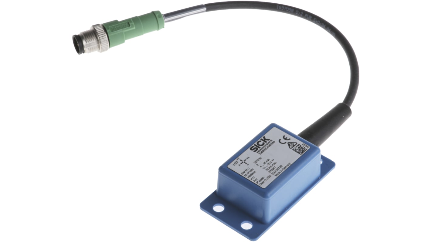 Sensore di inclinazione Sick TMM55E-PMH060, tecnologia MEMS, IP67, montaggio a 4 fori, dimensioni 62 x 32,3 x 18,7 mm.
