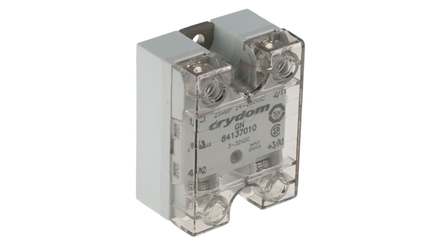 Relè a stato solido Sensata / Crydom - 84137010, 25A 280V c.a. Zero Cross Easy Pick. Ideale per elettrodomestici, alta potenza e dispositivi medici. LED di stato e barriere anti-rotazione per monitoraggio e stabilità.