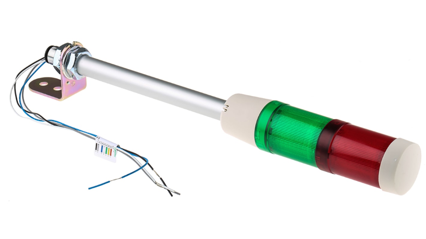 Torretta di segnalazione LED Schneider Electric XVMB2RGSSB, 24 V, 2 elementi Rosso/Verde, montaggio su tubo, altezza 448 mm.