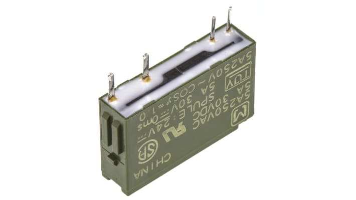 Relè monostabile SPST Panasonic PA1A24, 24V cc, montaggio su PCB, dimensioni 12,8 x 5 x 21 mm, corrente 5A.