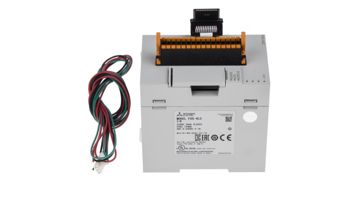 Modulo di ingresso analogico Mitsubishi Electric FX5-4LC, 4 canali per termocoppie, montaggio su guida DIN, dimensioni 60 x 102,2 x 90 mm.