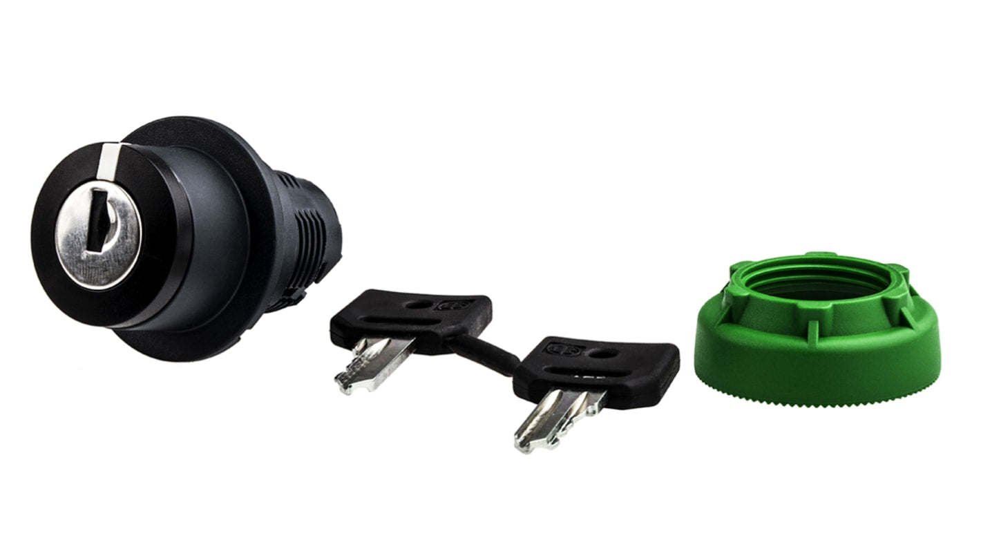 Testa selettore a chiave Schneider Electric serie Harmony XB5, montaggio a filo, 3 posizioni, protezione IP66/IP67/IP69.