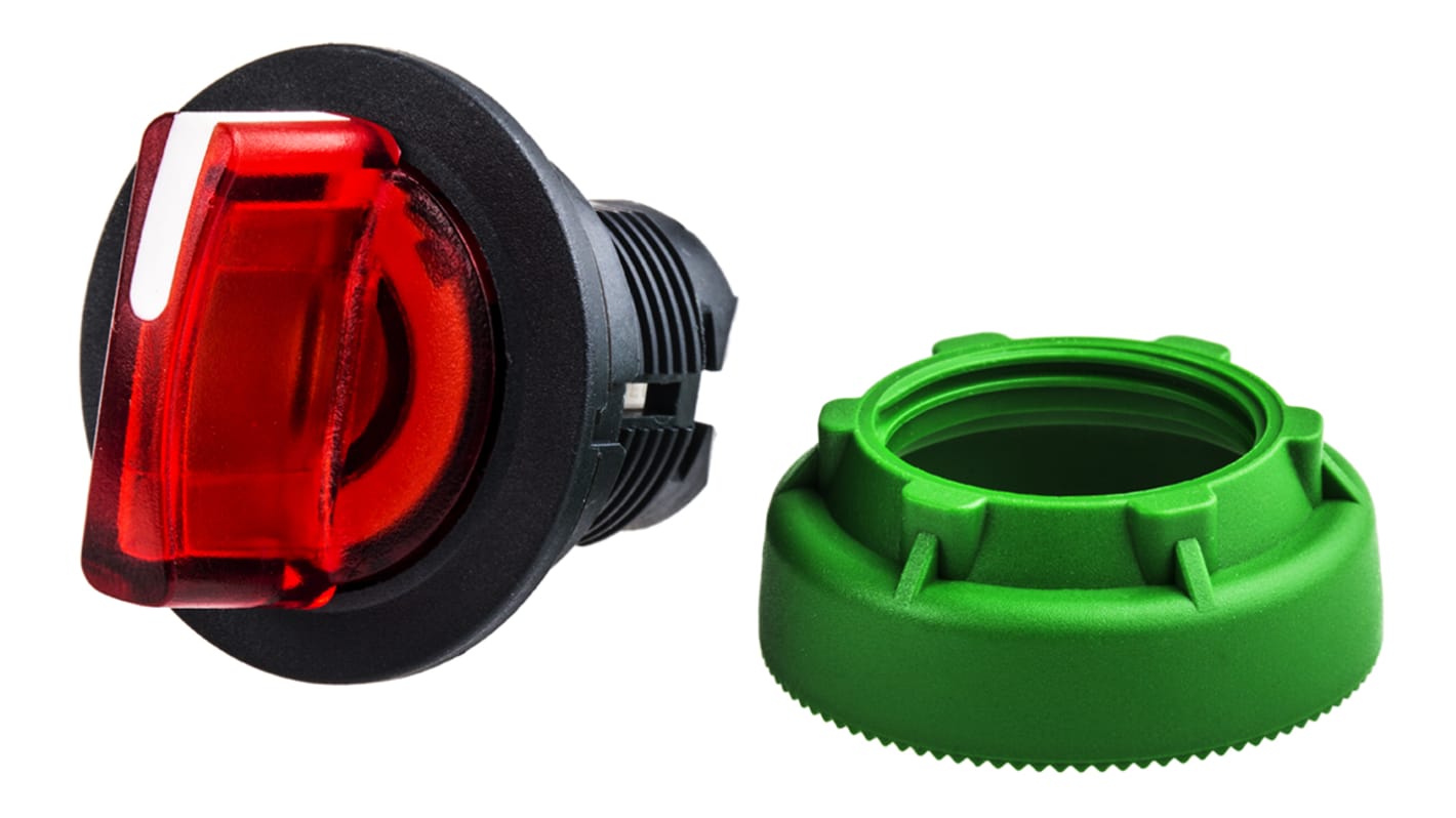 Selettore Harmony XB5 di Schneider Electric, testa illuminata rossa, 3 posizioni, montaggio a filo, diametro 30 mm, protezione IP66/IP67/IP69K.