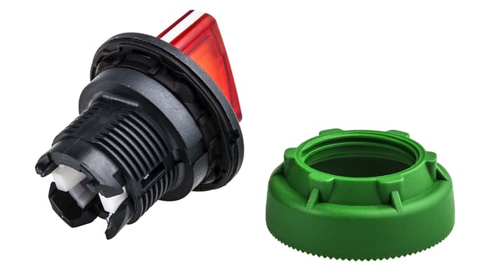 Selettore Harmony XB5 di Schneider Electric, testa illuminata rossa, 3 posizioni, montaggio a filo, diametro 30 mm, protezione IP66/IP67/IP69K.