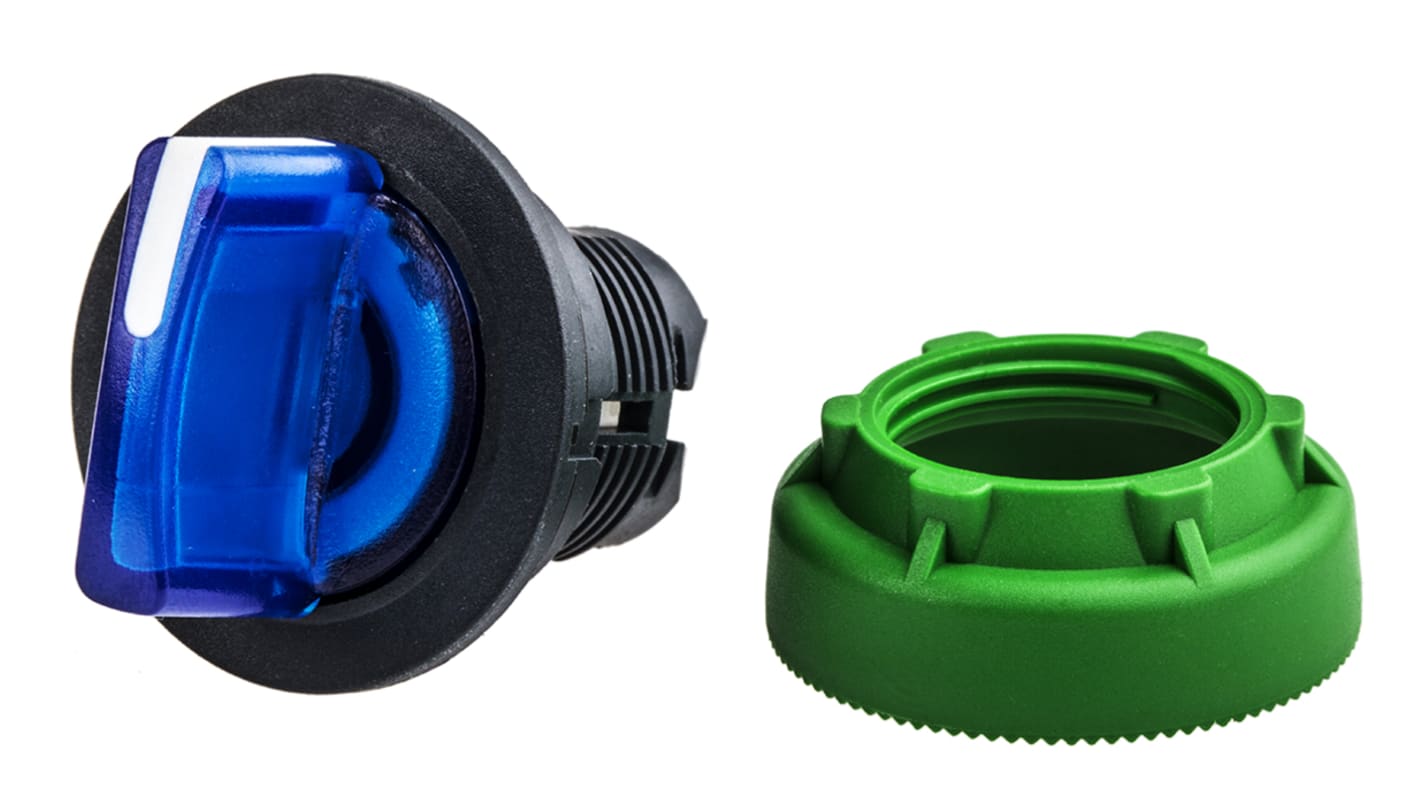 Selettore Harmony XB5 di Schneider Electric, 3 posizioni, montaggio a filo, diametro 30 mm, impugnatura blu, grado di protezione IP66/IP67/IP69K.