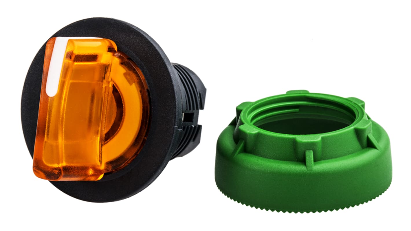Selettore illuminato Schneider Electric Harmony XB5, 3 posizioni, montaggio a filo, diametro foro 30mm, colore arancione, protezione IP66/IP67/IP69K.