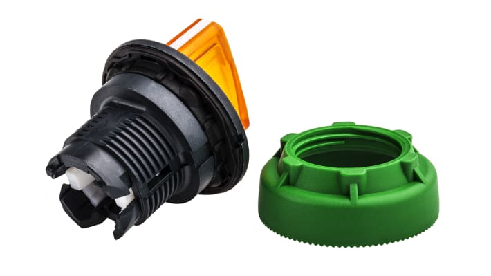 Selettore illuminato Schneider Electric Harmony XB5, 3 posizioni, montaggio a filo, diametro foro 30mm, colore arancione, protezione IP66/IP67/IP69K.