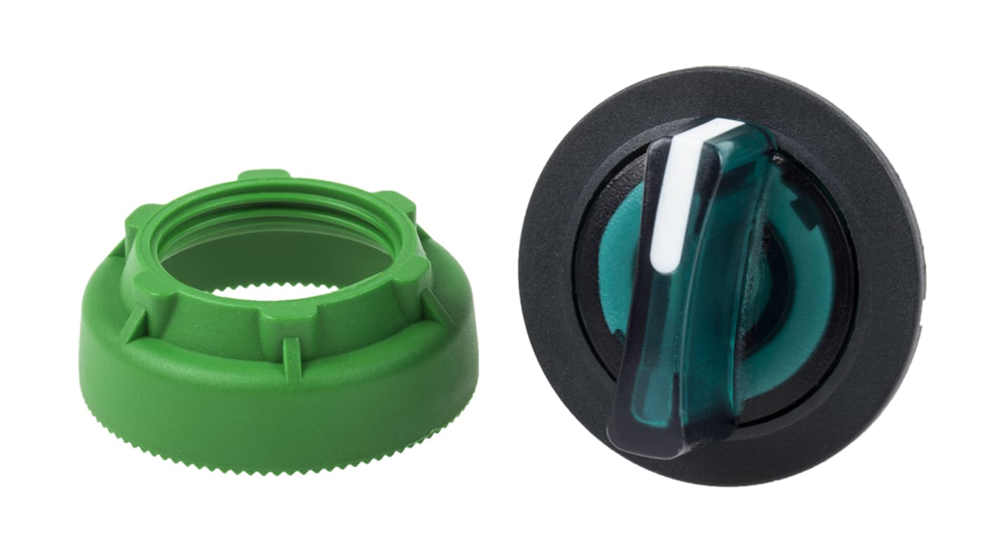 Selettore illuminato Schneider Electric Harmony XB5, 3 posizioni, montaggio a filo, diametro foro 30mm, colore verde, IP66/IP67/IP69.