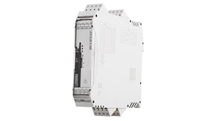 Condizionatore di segnale Phoenix Contact 2906243, ingresso -550V/+550V, uscita regolabile, montaggio su guida DIN, dimensioni 99x22,5x114,5mm.