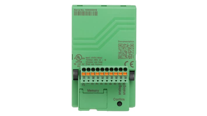 Modulo logico Phoenix Contact 2907443, PLC-V8C/PT-24DC/SAM2, 16 I/O, dimensioni 50 x 87 x 111 mm, orologio integrato.