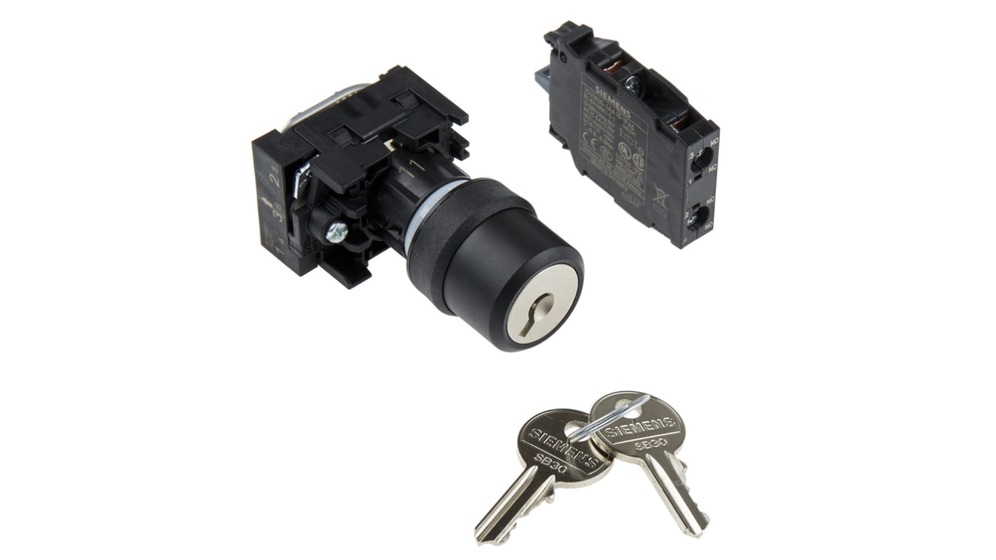Interruttore a chiave Siemens SPDT, 2 posizioni, tensione 5-500V, corrente 10A, grado di protezione IP66.