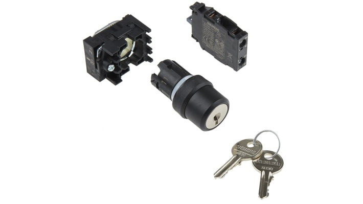 Interruttore a chiave Siemens SPDT, 2 posizioni, tensione 5-500V, corrente 10A, grado di protezione IP66.