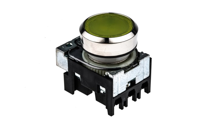 Pulsante luminoso Siemens 3SU1156-0AB30-1BA0, SPST, montaggio a pannello, diametro 22 mm, corpo plastico giallo, contatto 1-NO.