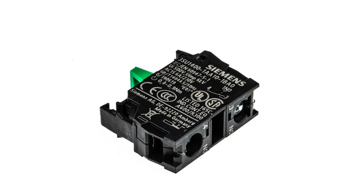 Pulsante luminoso Siemens 3SU1156-0AB30-1BA0, SPST, montaggio a pannello, diametro 22 mm, corpo plastico giallo, contatto 1-NO.