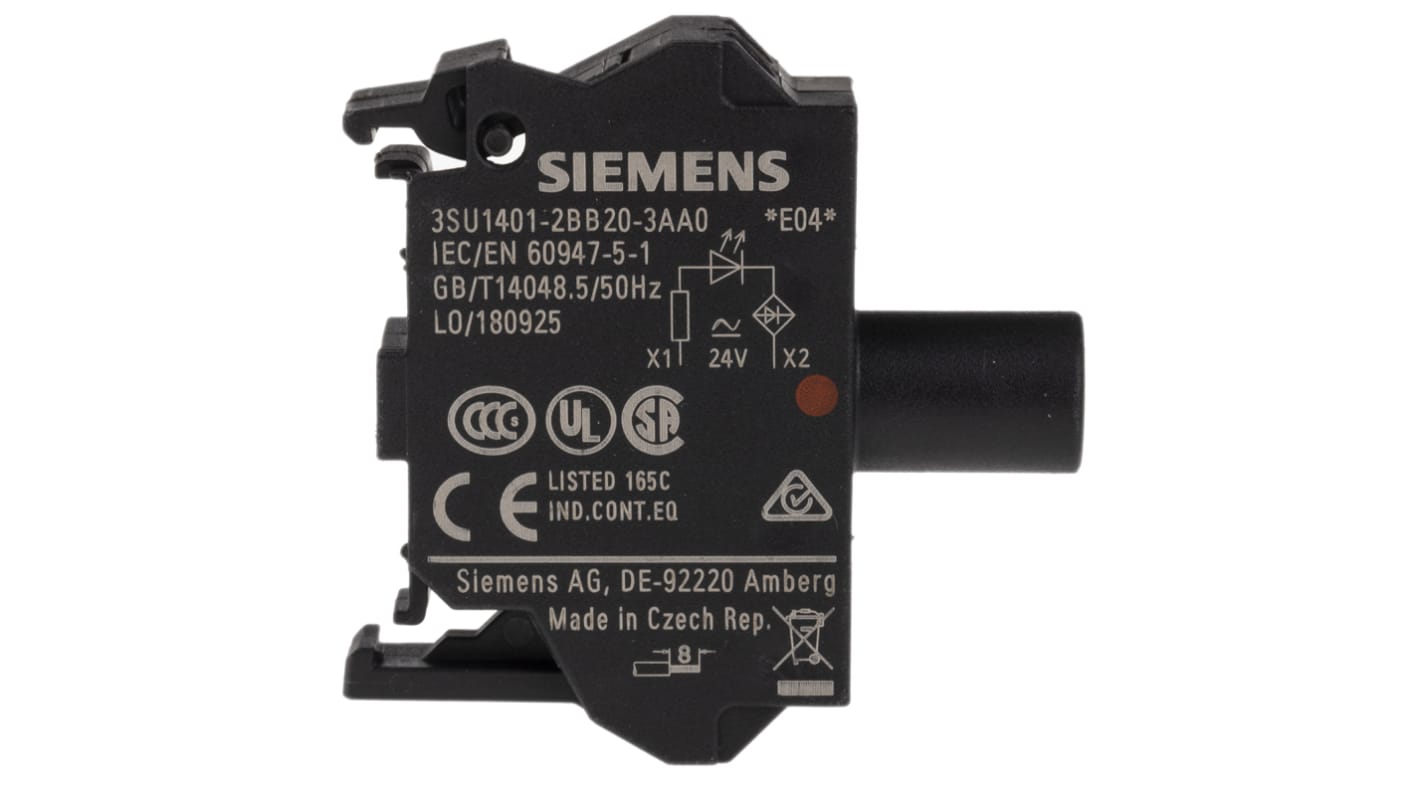 Siemens blocco contatti luminoso LED rosso, tensione 24 V, corrente 20 mA, montaggio a pavimento, grado di protezione IP20/IP40.