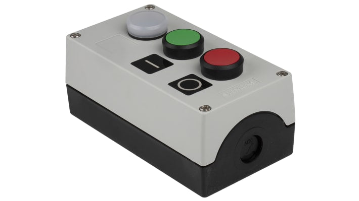 Scatola pulsante Siemens 3SU1803-0AB00-2AB1, grado di protezione IP66/IP67/IP69, dimensioni 85mm x 75.8mm x 154mm.