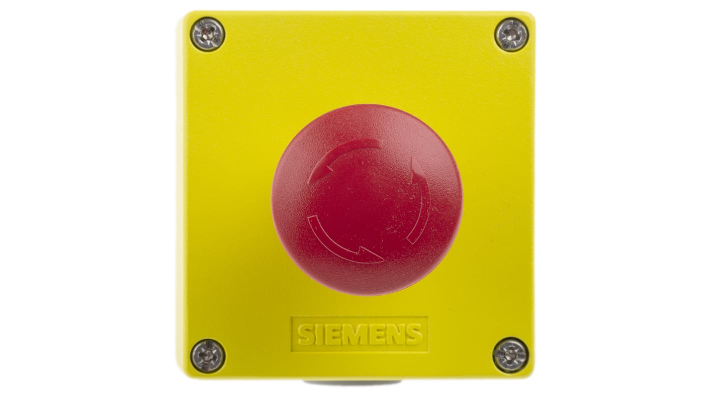 Pulsante di arresto di emergenza Siemens, montaggio a pannello, corpo rosso, diametro 22 mm, grado di protezione IP66/IP67/IP69.