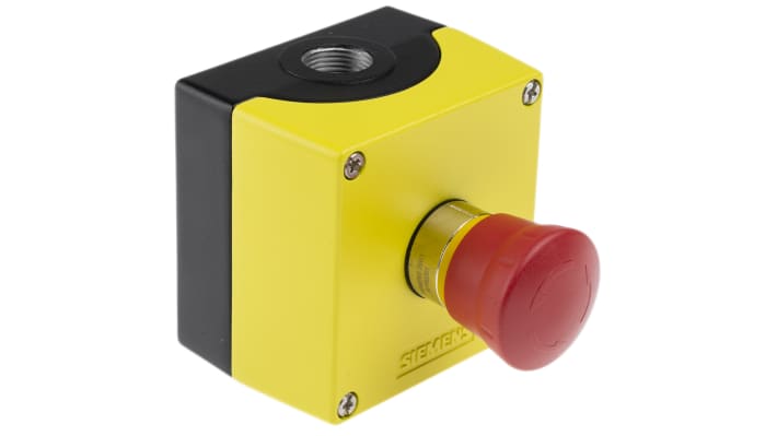 Pulsante di arresto di emergenza Siemens, montaggio a pannello, corpo rosso, diametro 22 mm, grado di protezione IP66/IP67/IP69.
