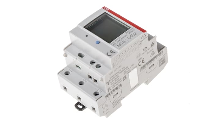 Contatore di energia trifase ABB 2CMA103574R1000, display LCD, precisione 1%, intervallo 2 mA a 100 mA, dimensioni 26.5x54x65 mm.