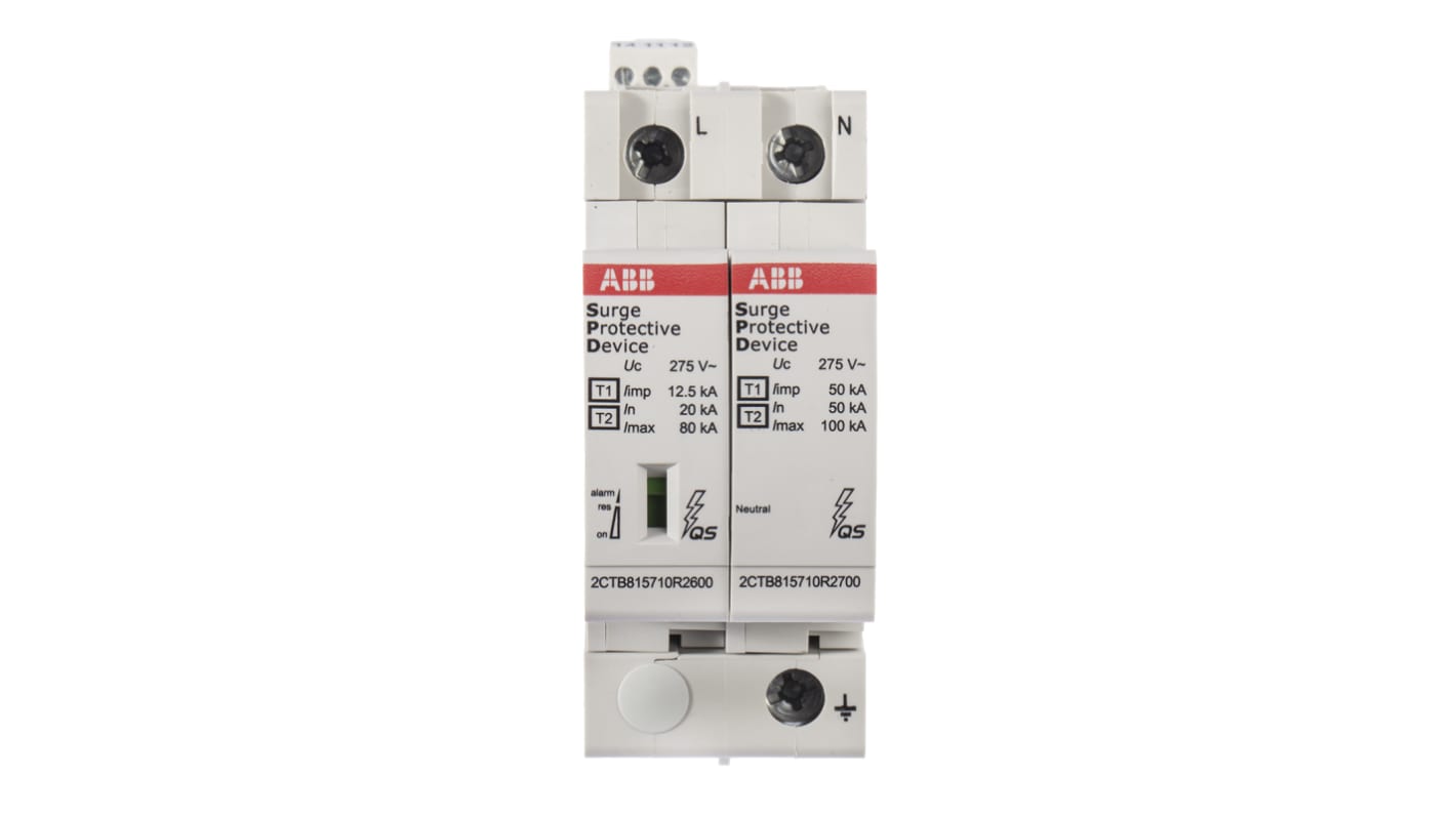 Modulo I/O ABB 2CTB815710R0100, unità soppressore di sovratensioni, montaggio su guida DIN, protezione fino a 160 A.