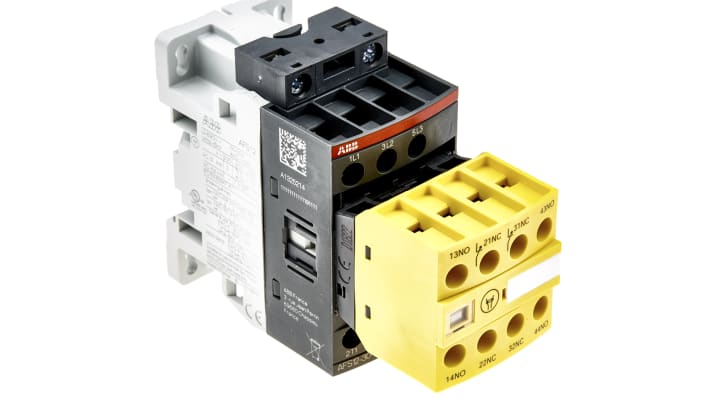 ABB Jokab 1SBL157082R1122 AFS12-30-22-11, contattore di sicurezza 3 poli, 28 A, 600 V c.a., dimensioni 110.5 x 45 x 80 mm.