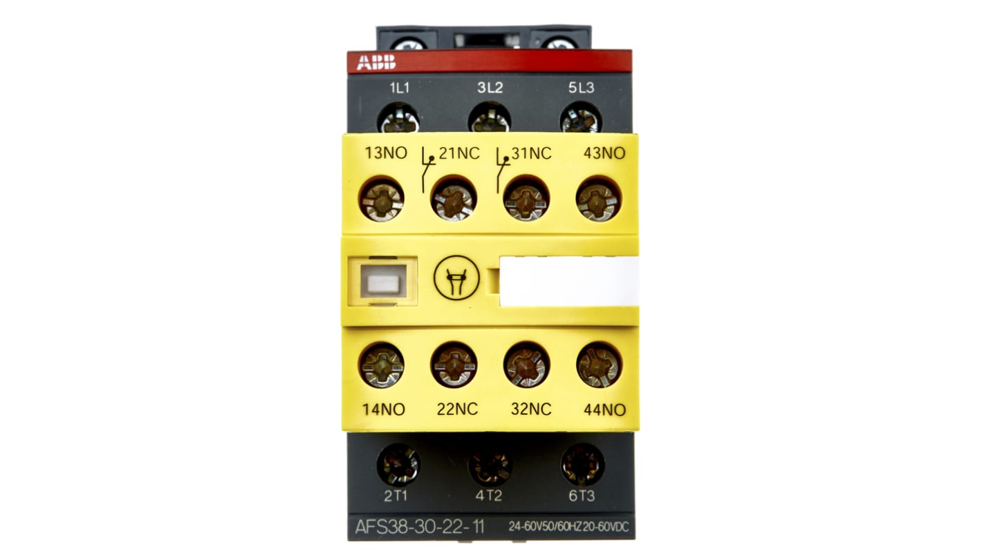 Contattore ABB Jokab 1SBL297082R1122 AFS, 3 poli, 3 NO, tensione bobina 24-60 V CA, corrente 50 A, dimensioni 45x119.5x80 mm.