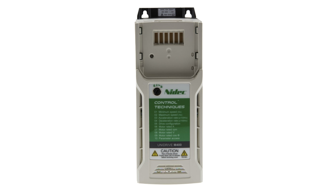 Inverter trifase Control Techniques M400-02400041, 1,5 kW, montaggio a pannello, dimensioni 205x150x75 mm, grado di protezione IP20.