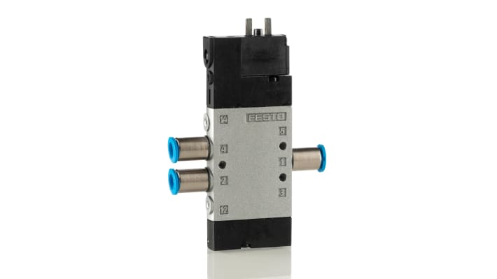 Valvola pilota solenoide Festo CPE10-M1BH-5L-QS-6, 5/2, 24V cc, montaggio a foro passante, portata 350L/min, IP65.