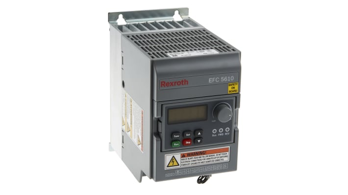 Inverter Bosch Rexroth EFC5610-0K75-1P2-MDA-7P-NNNNN-L1NN, potenza 0,75 kW, montaggio su guida DIN, dimensioni 95x166x167 mm.
