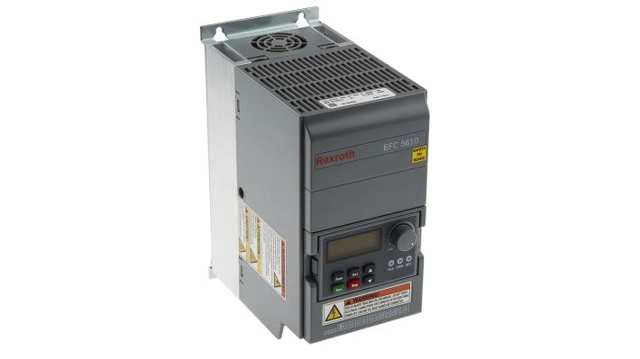 Inverter Bosch Rexroth EFC5610-1K50-3P4-MDA-7P-NNNNN-L1NN, trifase, 1,5 kW, montaggio su guida DIN, dimensioni 170x95x206 mm.