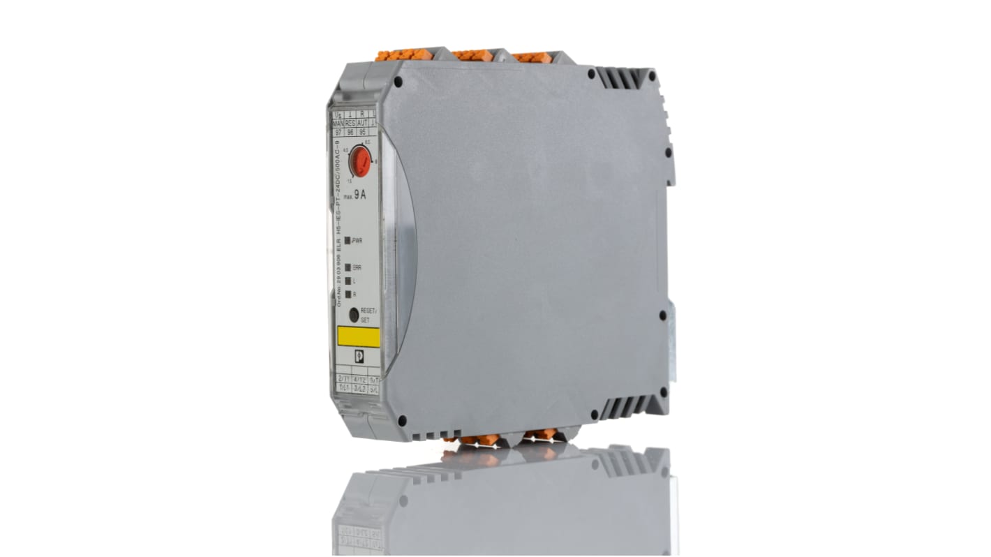 Starter motore Phoenix Contact 2903906, 3 fasi, 24 V c.c., 9 A, montaggio su guida DIN, dimensioni 22,5 x 107,4 x 113,7 mm, protezione IP20.