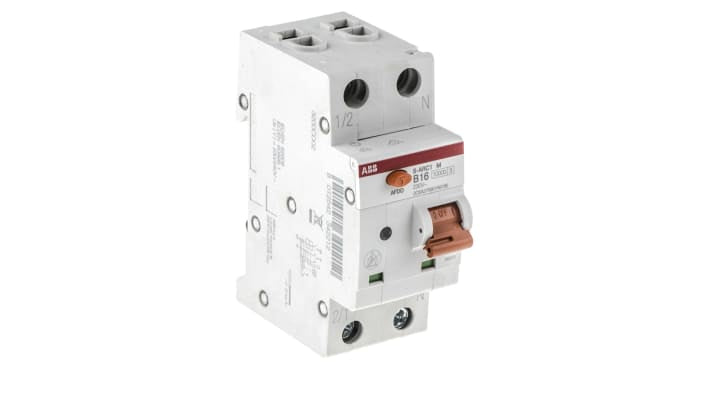 Interruttore magnetotermico ABB S-ARC1 M B16, 1P+N, 16A, montaggio su guida DIN, dimensioni 35mm x 85mm x 69mm.