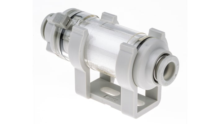 Filtro SMC ZFC75-B per aspirapolvere, grado di filtrazione 5μm, attacco 8 mm, portata 100L/min, design compatto in policarbonato.