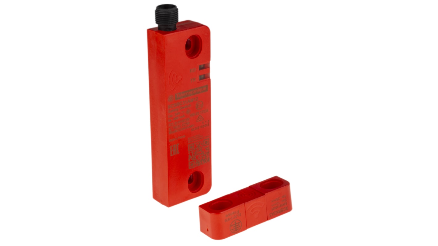 Interruttore di sicurezza RFID Telemecanique Sensors XCSRC31AM12, 24V cc, M12 per automazione industriale. Alta durata, protezione IP66, riparazione abilitata.