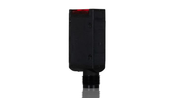 Omron E3S AD36, sensore fotoelettrico rettangolare a diffusione, rilevamento 200 mm, uscita PNP, grado di protezione IP67.