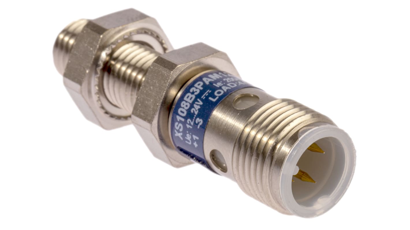 Sensore induttivo Telemecanique XS108B3PAM12 - M8 x 1 - 2,5 mm - 12-24 V cc - Rilevamento oggetti metallici fino a 60 mm. Per ambienti industriali.
