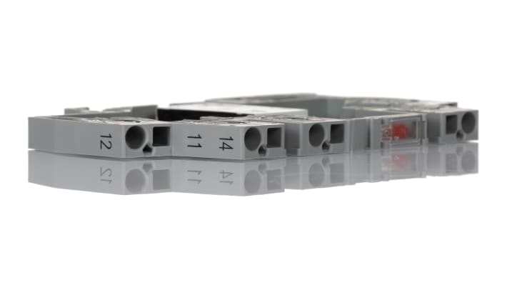 Relè d'interfaccia Wago 859390 SPDT, bobina 24V cc, montaggio su guida DIN, dimensioni 6 x 56 x 91 mm, contatti 5A.